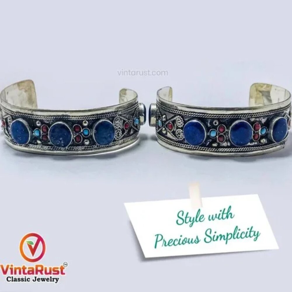 Single Handmade Kuchi Silver Cuff Bracelet: Tribal Boho Statement Jewelry